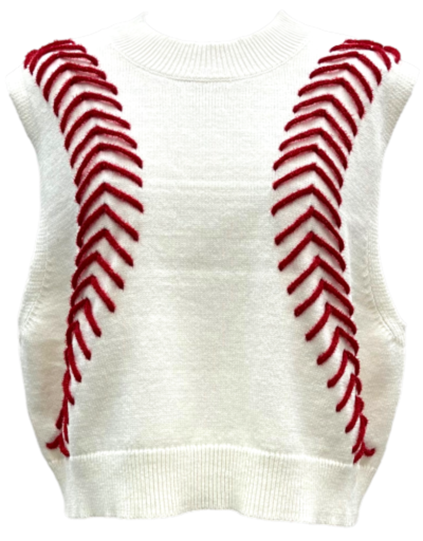Queen of Sparkles Queen of Sparkles White Baseball Stitch Sweater Vest