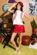 Queen of Sparkles Queen of Sparkles White Baseball Stitch Sweater Vest