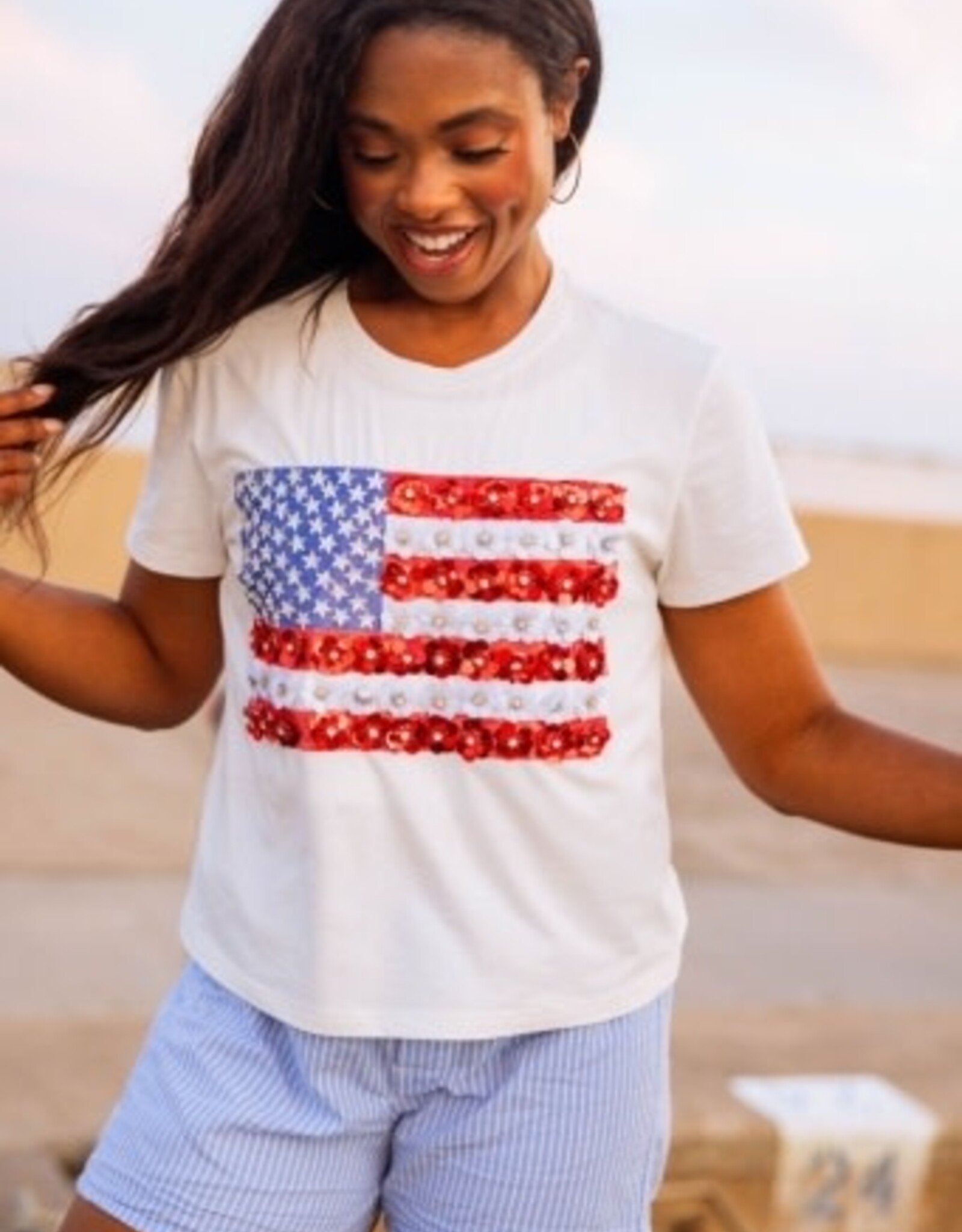 Queen of Sparkles Queen of Sparkles White Flower American Flag Tee