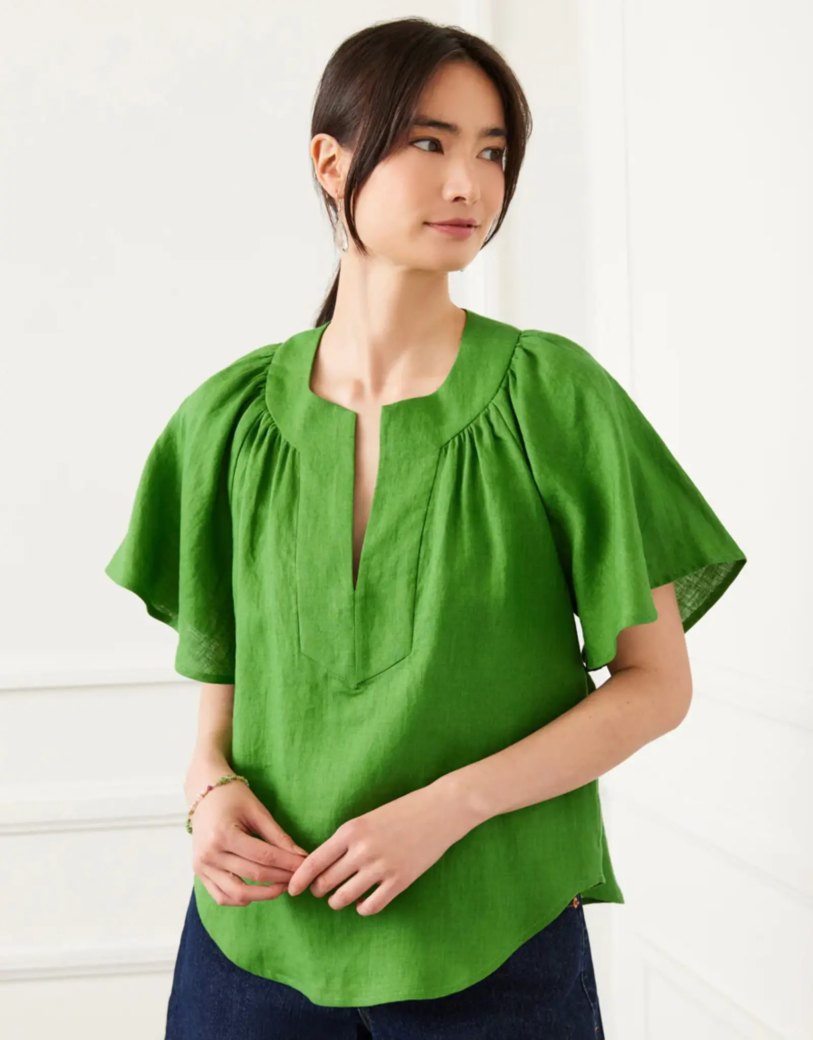 Karen Kane Karen Kane Green Flutter Sleeve Top