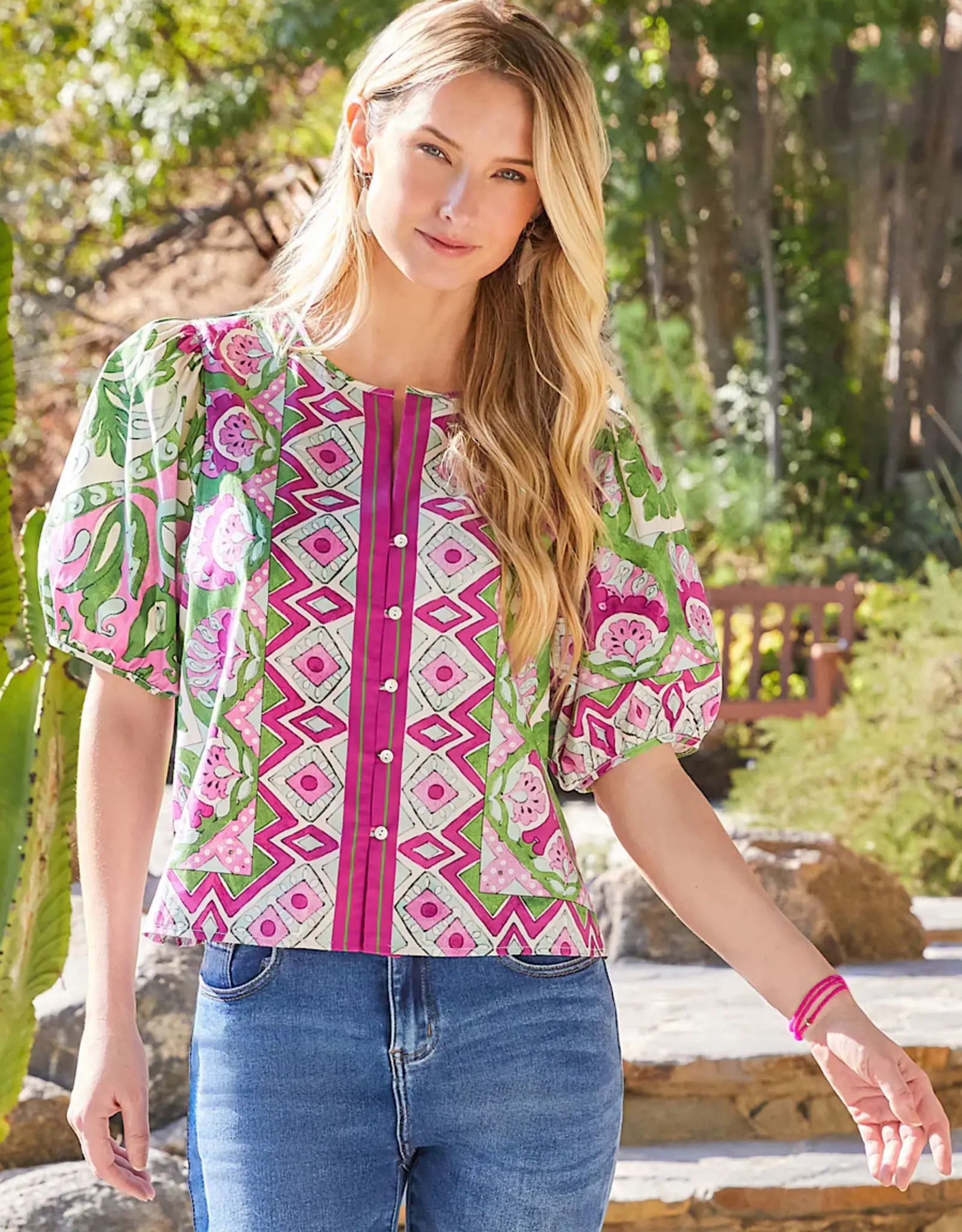 Karen Kane Karen Kane In The Garden Puff Sleeve Shirt