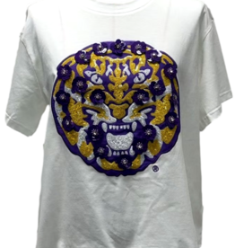 Queen of Sparkles Queen of Sparkles Collegiate LSU LSU Mascot Sequin Flower Tee