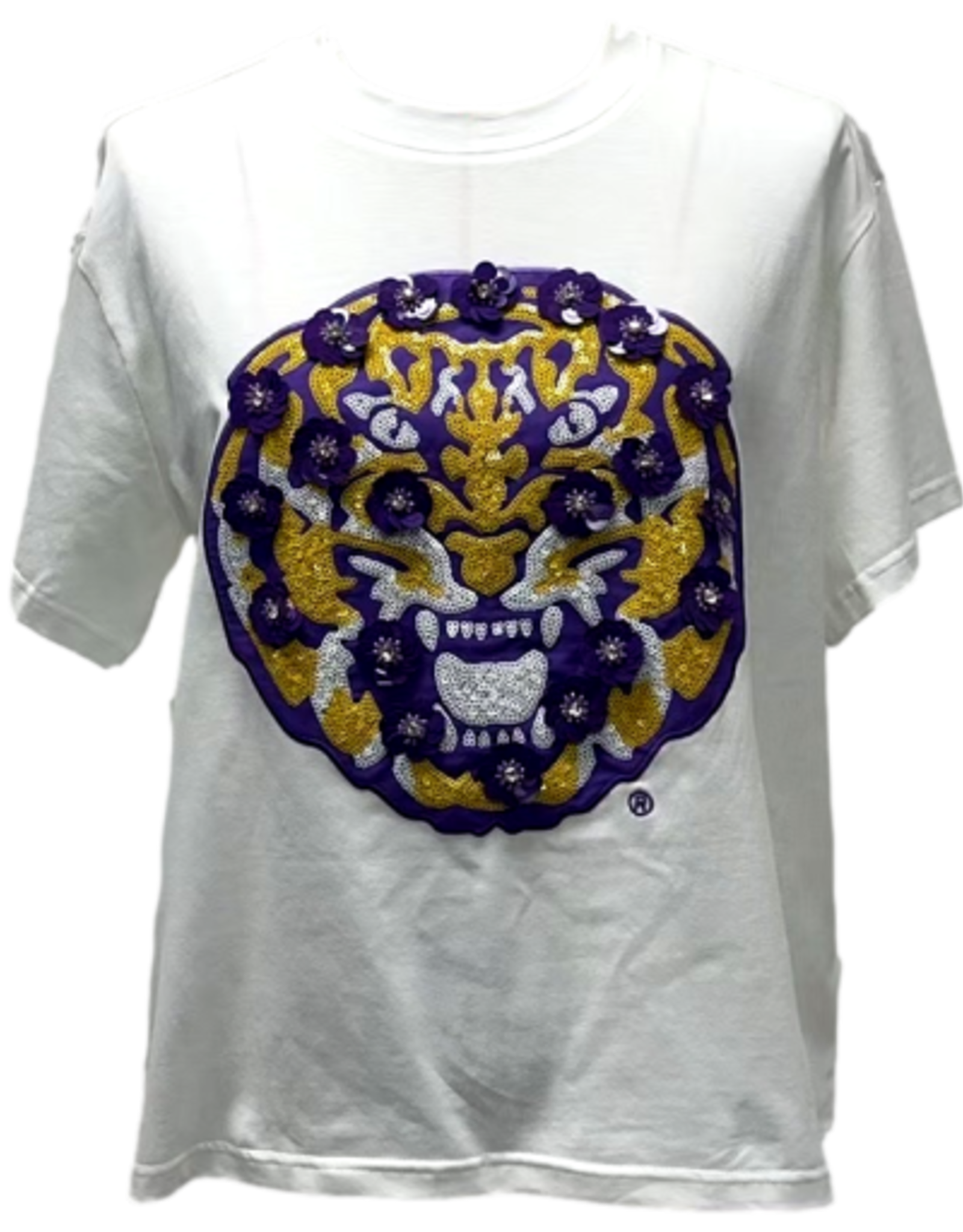 Queen of Sparkles Queen of Sparkles Collegiate LSU LSU Mascot Sequin Flower Tee