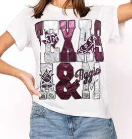 Queen of Sparkles LICENSED TEXAS A&M METALLIC WORD WITH ICONS TEE