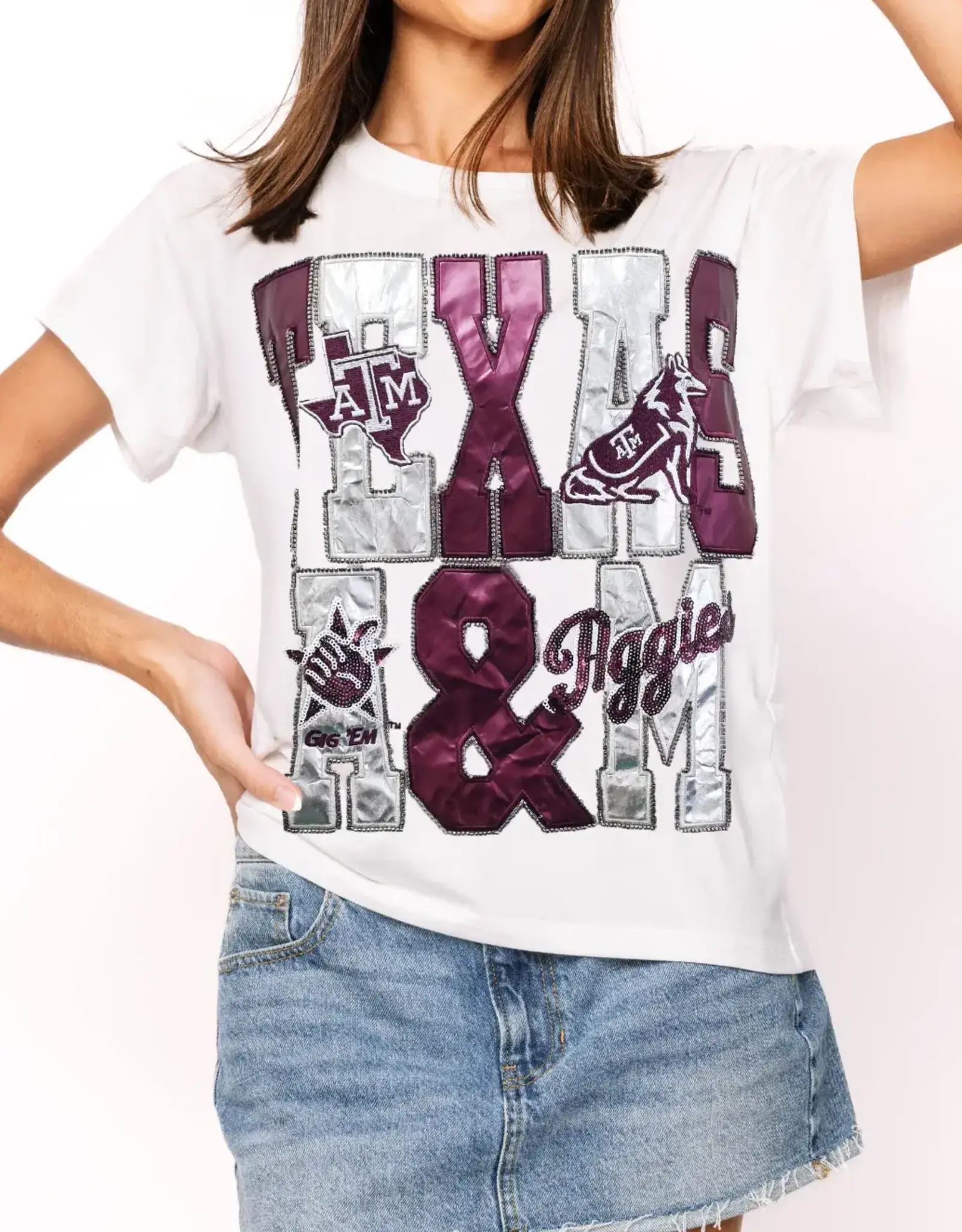 Queen of Sparkles LICENSED TEXAS A&M METALLIC WORD WITH ICONS TEE