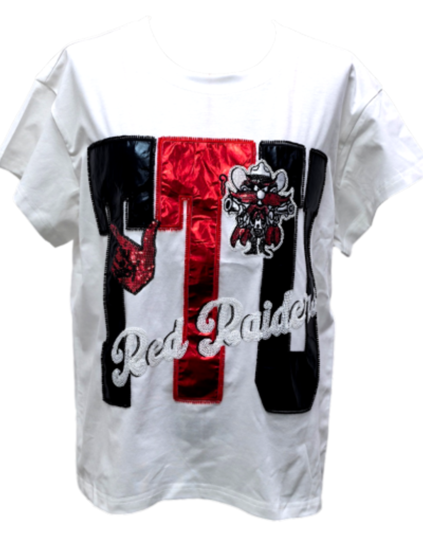 Queen of Sparkles Queen of Sparkles Licensed Texas Tech  Metallic Word with Icons Tee