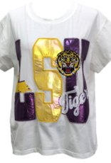 Queen of Sparkles Queen of Sparkles Licensed LSU Metallic Word With Icons Tee