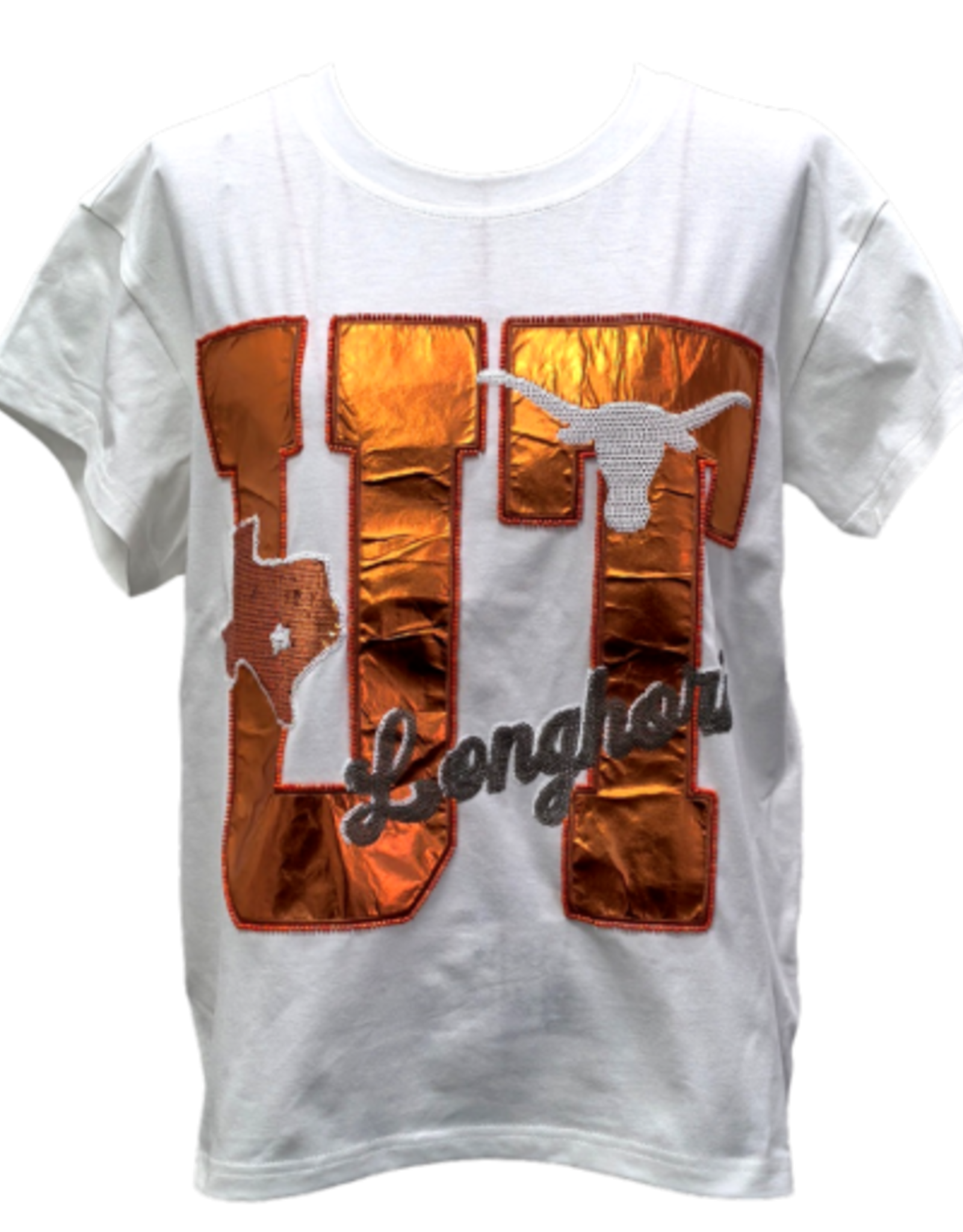 Queen of Sparkles Queen of Sparkles Licensed TEXAS Metallic Word  with Icons Tee