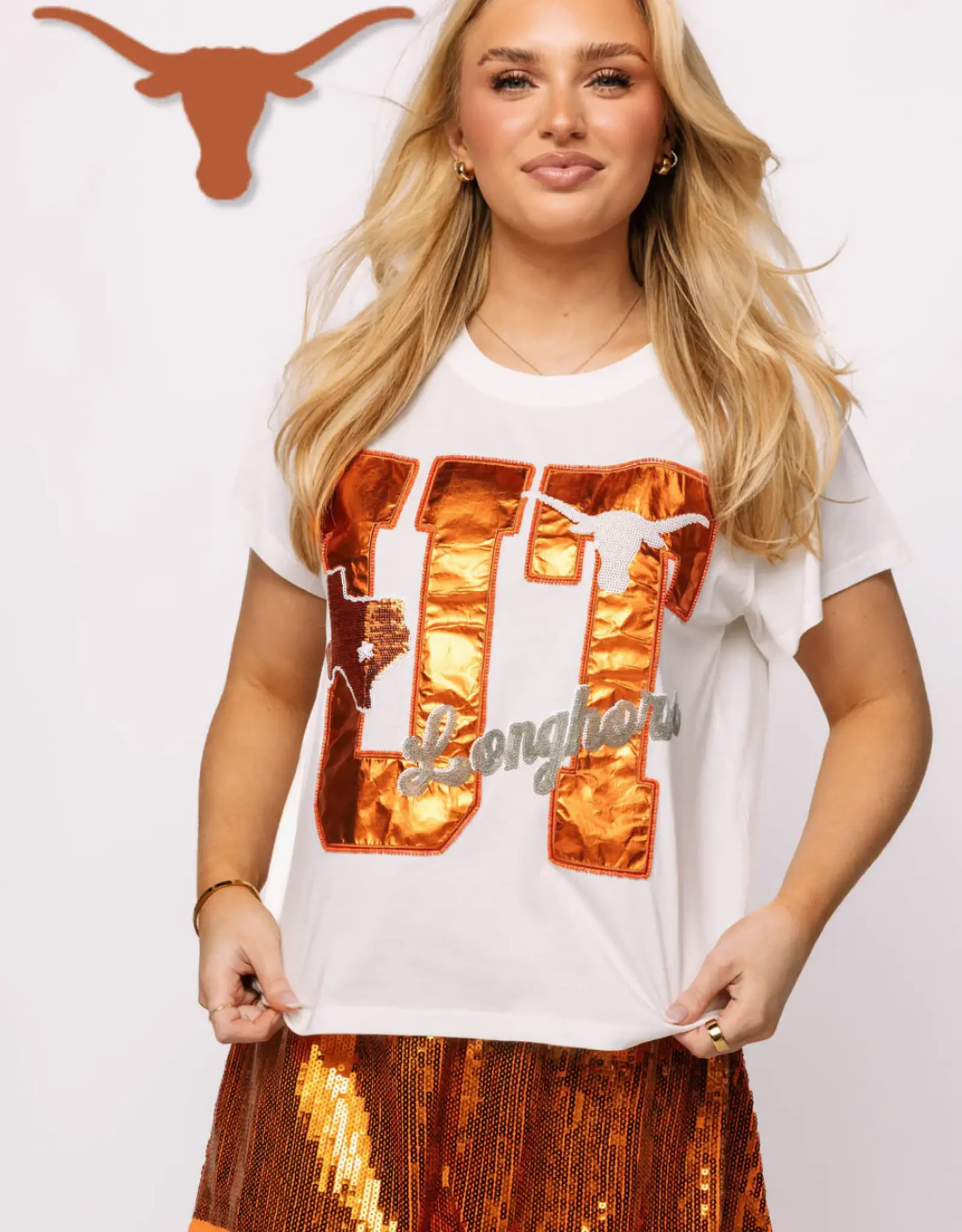 Queen of Sparkles Queen of Sparkles Licensed TEXAS Metallic Word  with Icons Tee