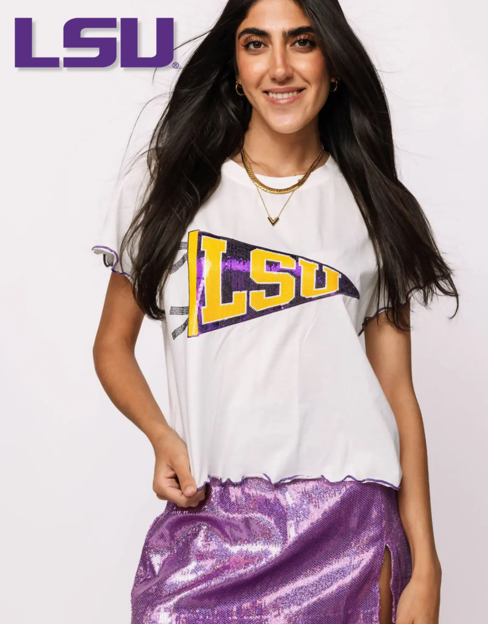 Queen of Sparkles Queen of Sparkles Collegiate LSU Pennant Frill Tee
