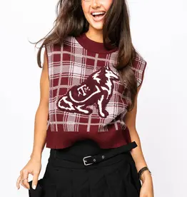 Queen of Sparkles Queen of Sparkles Licensed Maroon Plaid ATM Sweater Vest