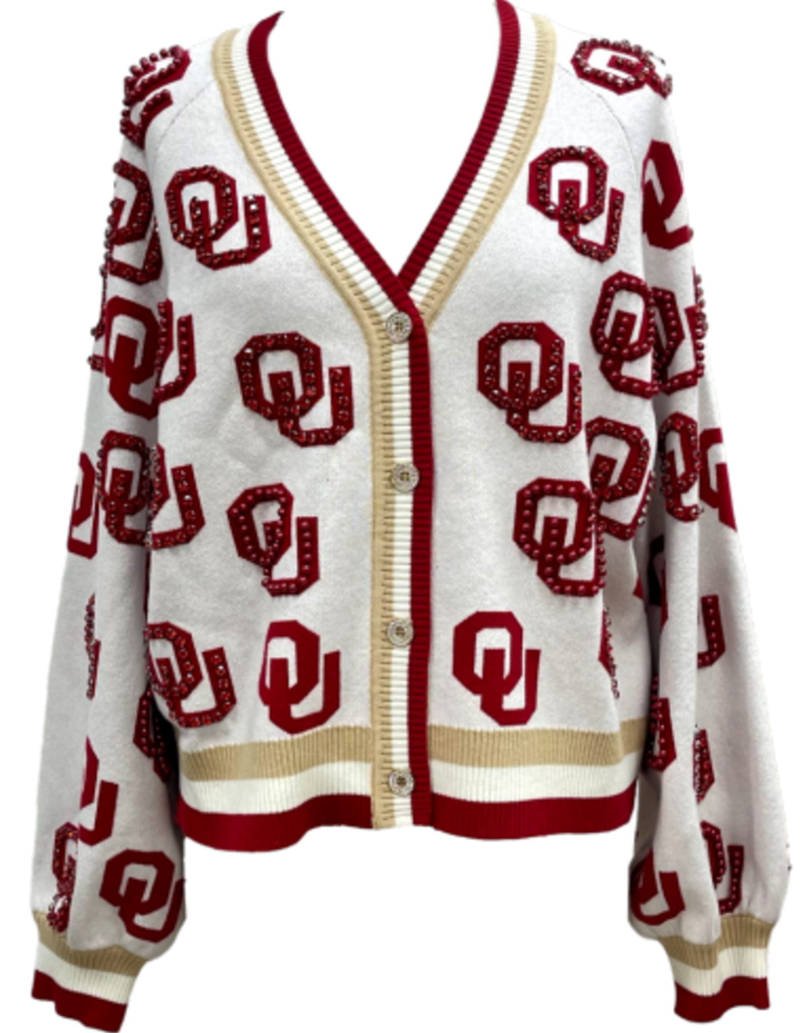 Queen of Sparkles LICENSED OKLAHOMA KNIT IN MASCOT RHINESTONE CARDIGAN