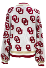 Queen of Sparkles LICENSED OKLAHOMA KNIT IN MASCOT RHINESTONE CARDIGAN