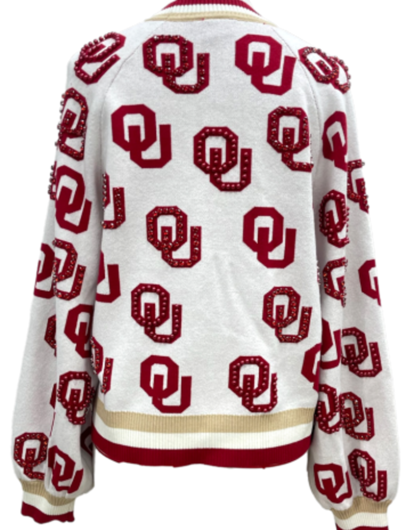 Queen of Sparkles LICENSED OKLAHOMA KNIT IN MASCOT RHINESTONE CARDIGAN