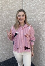 Queen of Sparkles LICENSED TEXAS MINI ICON STRIPED BUTTON DOWN