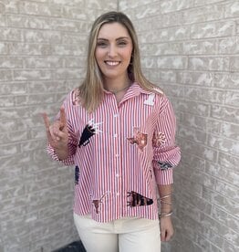 Queen of Sparkles LICENSED TEXAS MINI ICON STRIPED BUTTON DOWN