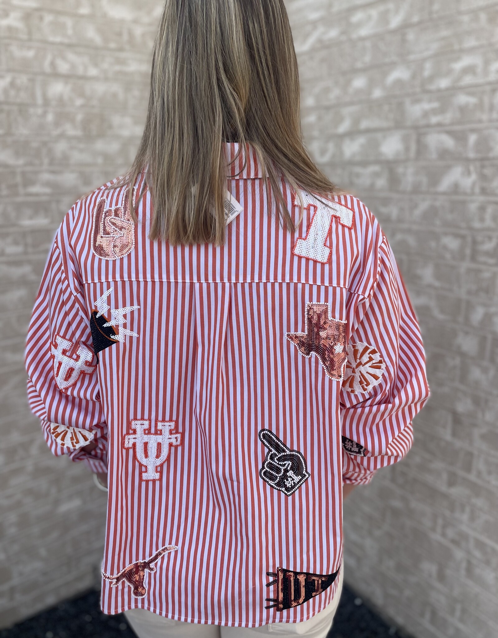 Queen of Sparkles LICENSED TEXAS MINI ICON STRIPED BUTTON DOWN