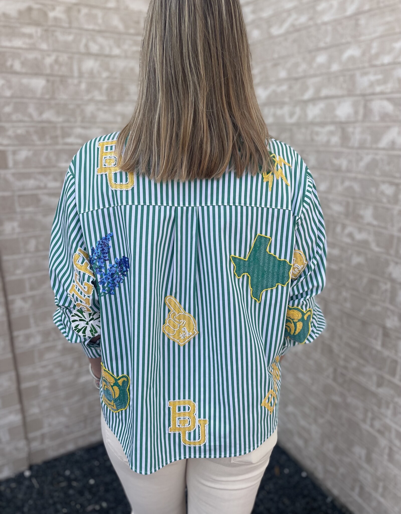 Queen of Sparkles LICENSED BAYLOR MINI ICON STRIPED BUTTON DOWN