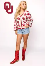 Queen of Sparkles LICENSED OKLAHOMA KNIT IN MASCOT RHINESTONE CARDIGAN