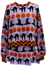 Queen of Sparkles Queen of Sparkles Lavender,Blk  & Org Checker Trim Halloween Icon Sweater