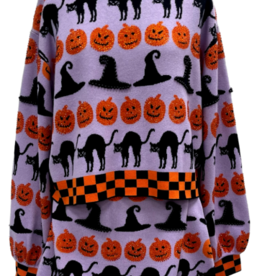 Queen of Sparkles Queen of Sparkles Lavender,Blk  & Org Checker Trim Halloween Icon Sweater