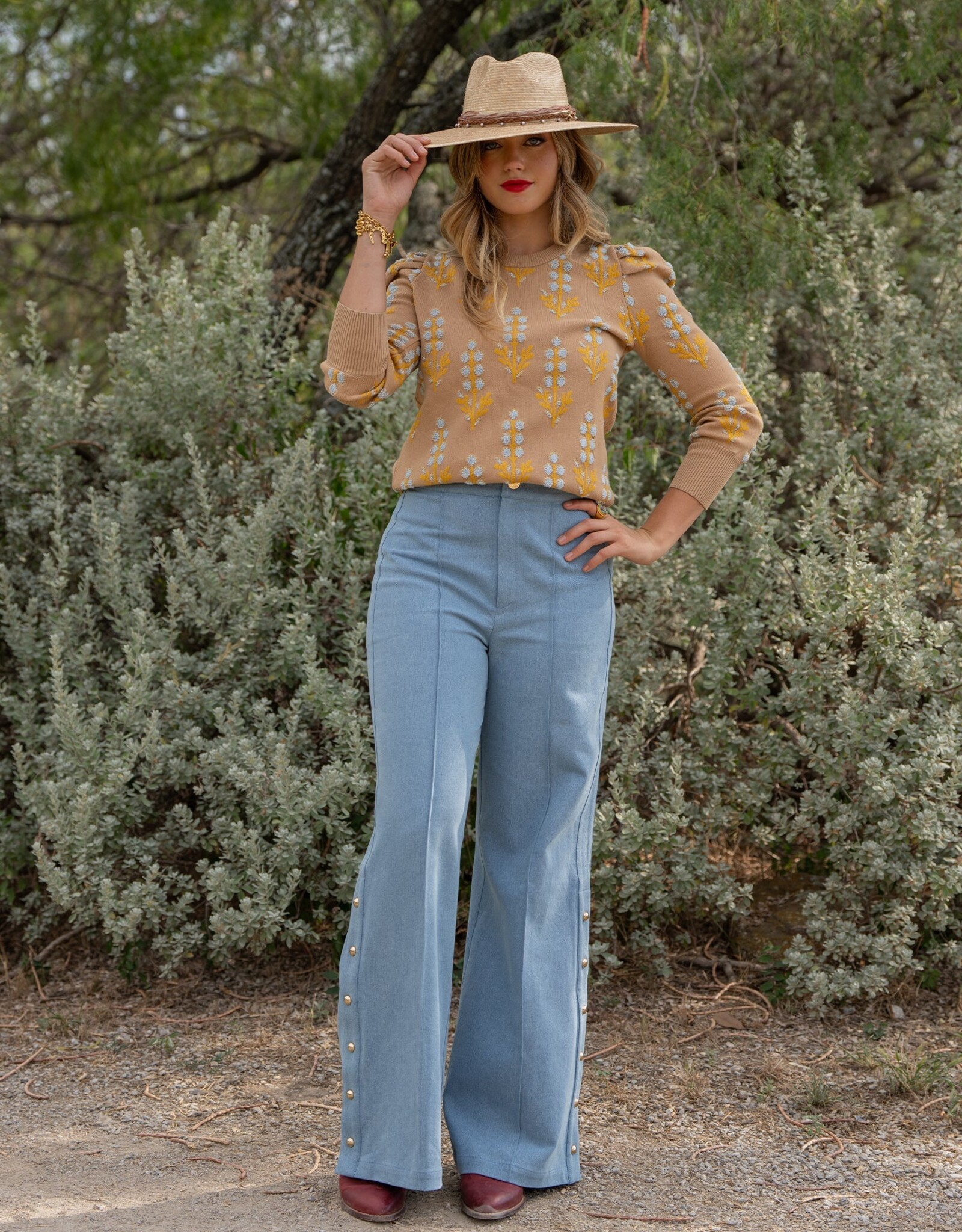 Emily McCarthy Emily McCarthy Julia Sweater Popcorn Knit Bluebonnet