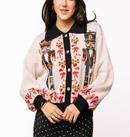 Queen of Sparkles Queen of Sparkles Black Trim Collar Nutcracker & Candy Cane Cardigan