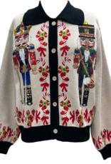 Queen of Sparkles Queen of Sparkles Black Trim Collar Nutcracker & Candy Cane Cardigan