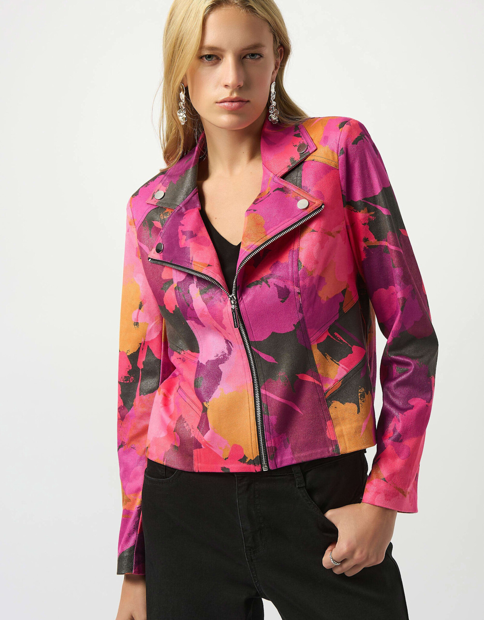 Joseph Ribkoff Joseph Ribkoff Foiled Faux Suede Abstract Print Fitted Jacket