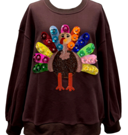 Queen of Sparkles Queen of Sparkles Brown Rainbow Flower Turkey Sweater