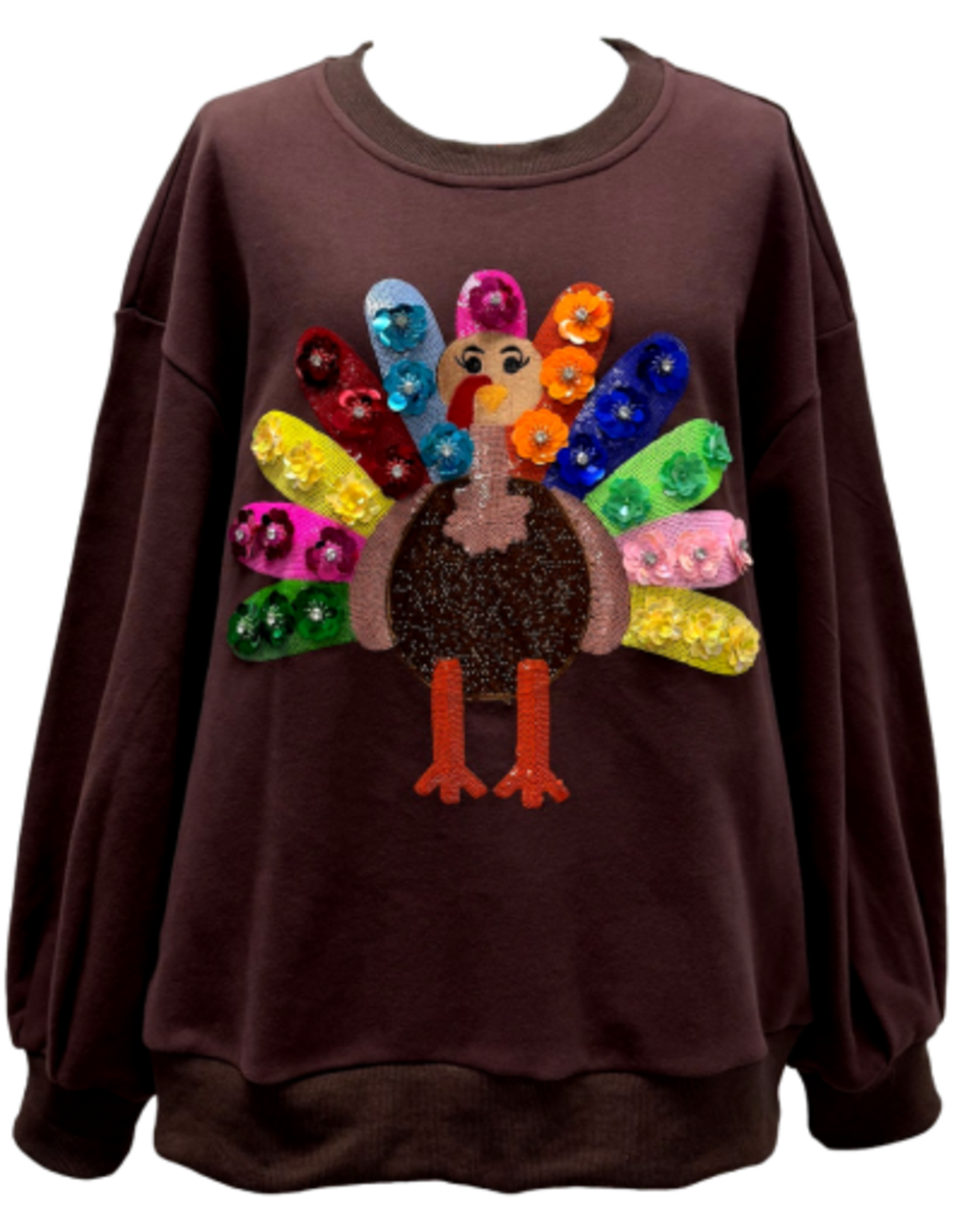 Queen of Sparkles Queen of Sparkles Brown Rainbow Flower Turkey Sweater
