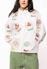 Queen of Sparkles QOS White Cotton Snow Globe Button Up Top
