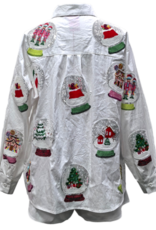 Queen of Sparkles QOS White Cotton Snow Globe Button Up Top
