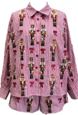 Queen of Sparkles Queen of Sparkles Red Stripe  Nutcracker & Bow Cotton Button Up Top