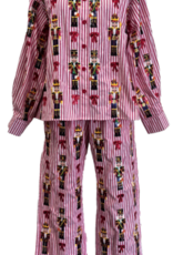 Queen of Sparkles Queen of Sparkles Red Stripe  Nutcracker & Bow Cotton Button Up Top