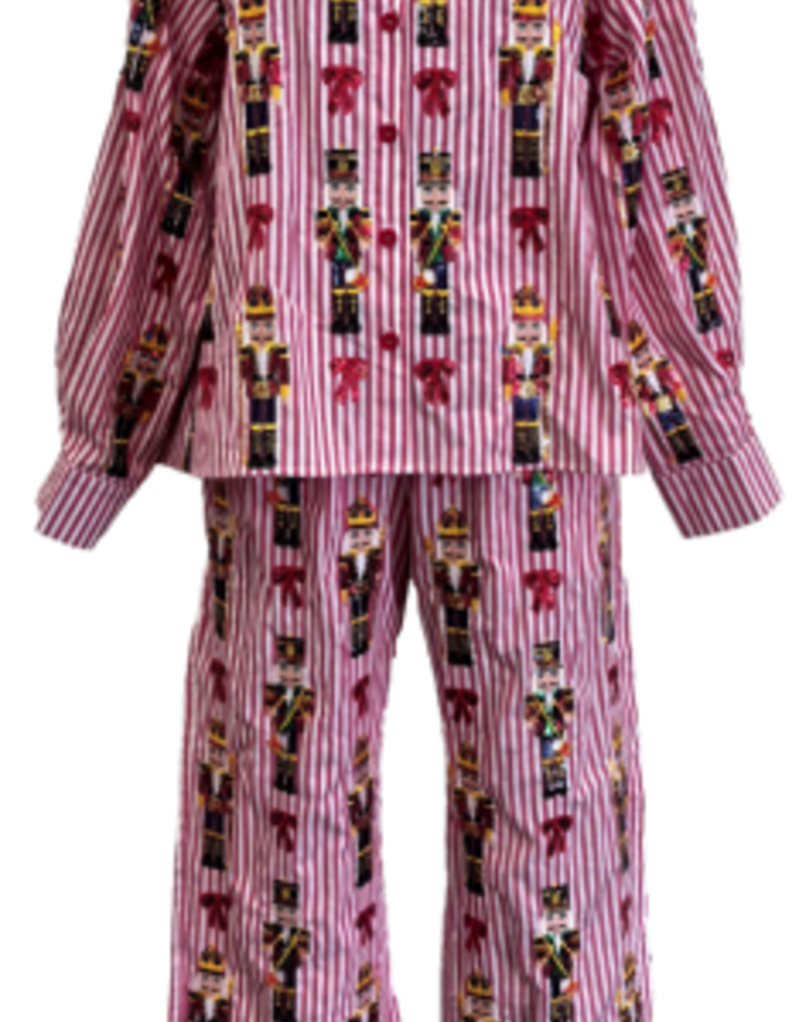 Queen of Sparkles Queen of Sparkles Red Stripe  Nutcracker & Bow Cotton Button Up Top