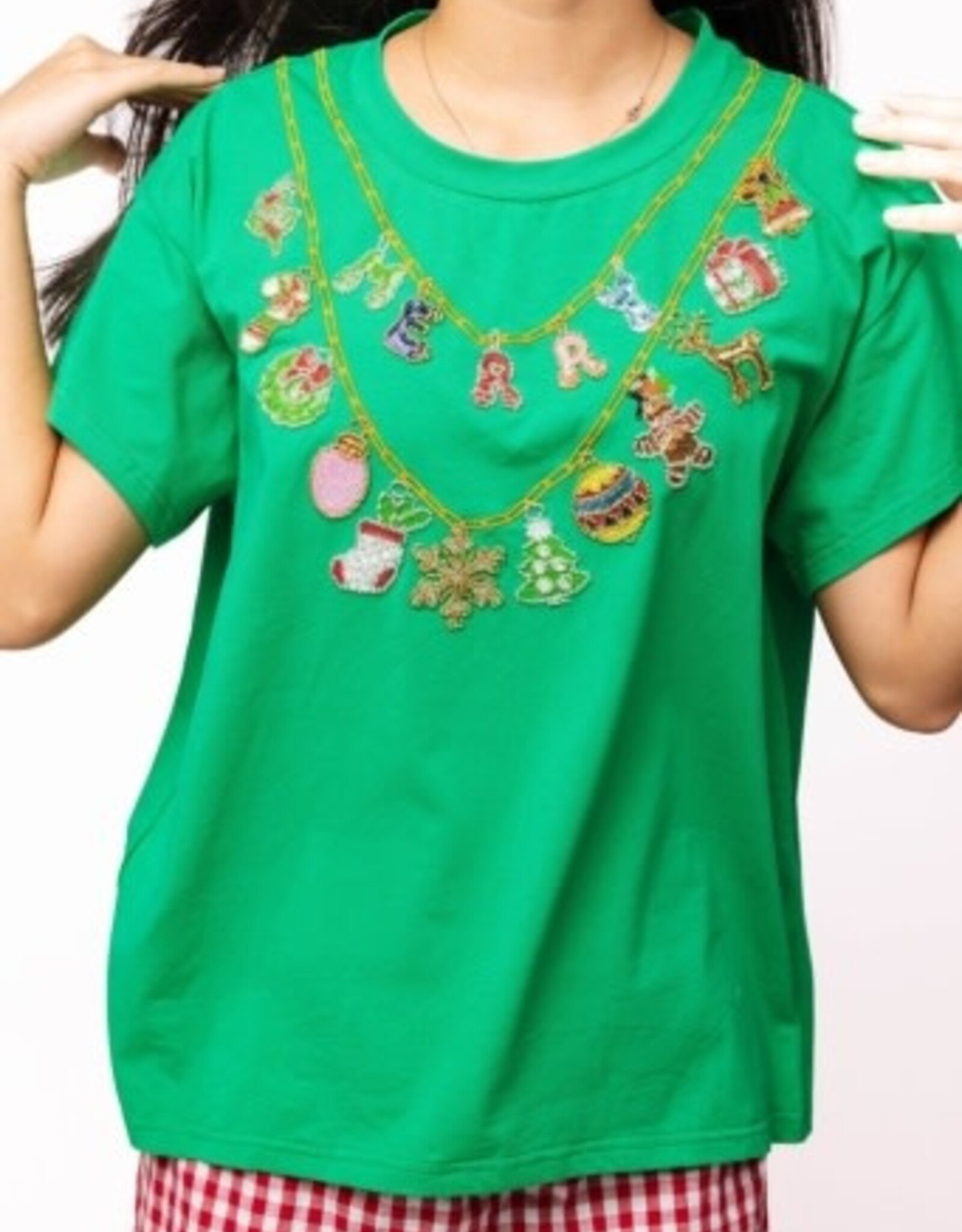 Queen of Sparkles Queen of Sparkles Bright Green  Christmas Necklace  Tee