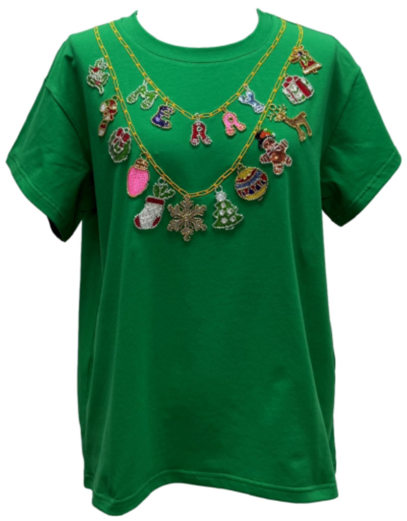 Queen of Sparkles Queen of Sparkles Bright Green  Christmas Necklace  Tee