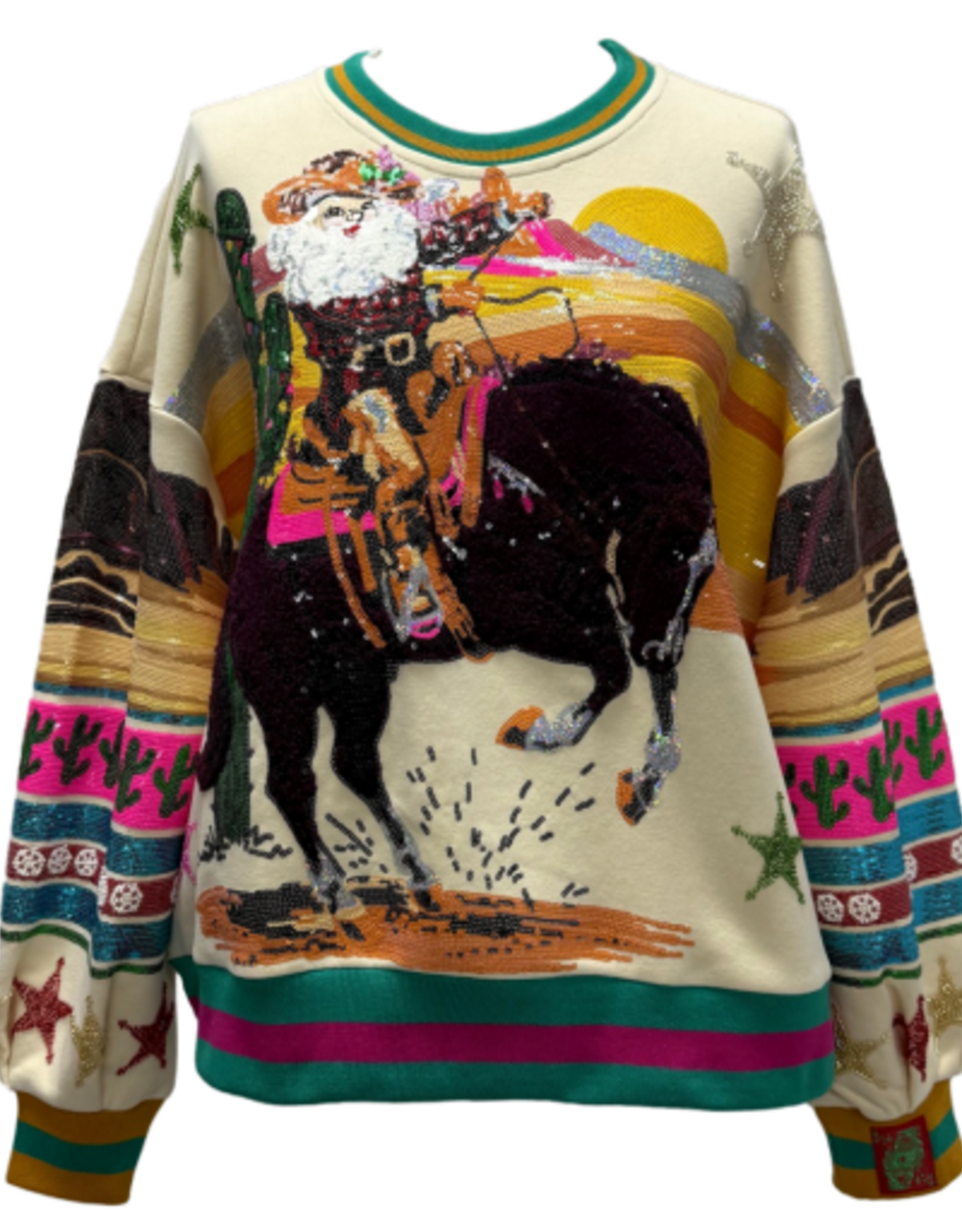 Queen of Sparkles Queen of Sparkles Multi Vintage Cowboy Santa Sweatshirt