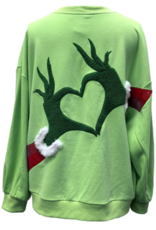Queen of Sparkles Queen of Sparkles GREEN GRINCH HEART HANDS SWEATSHIRT