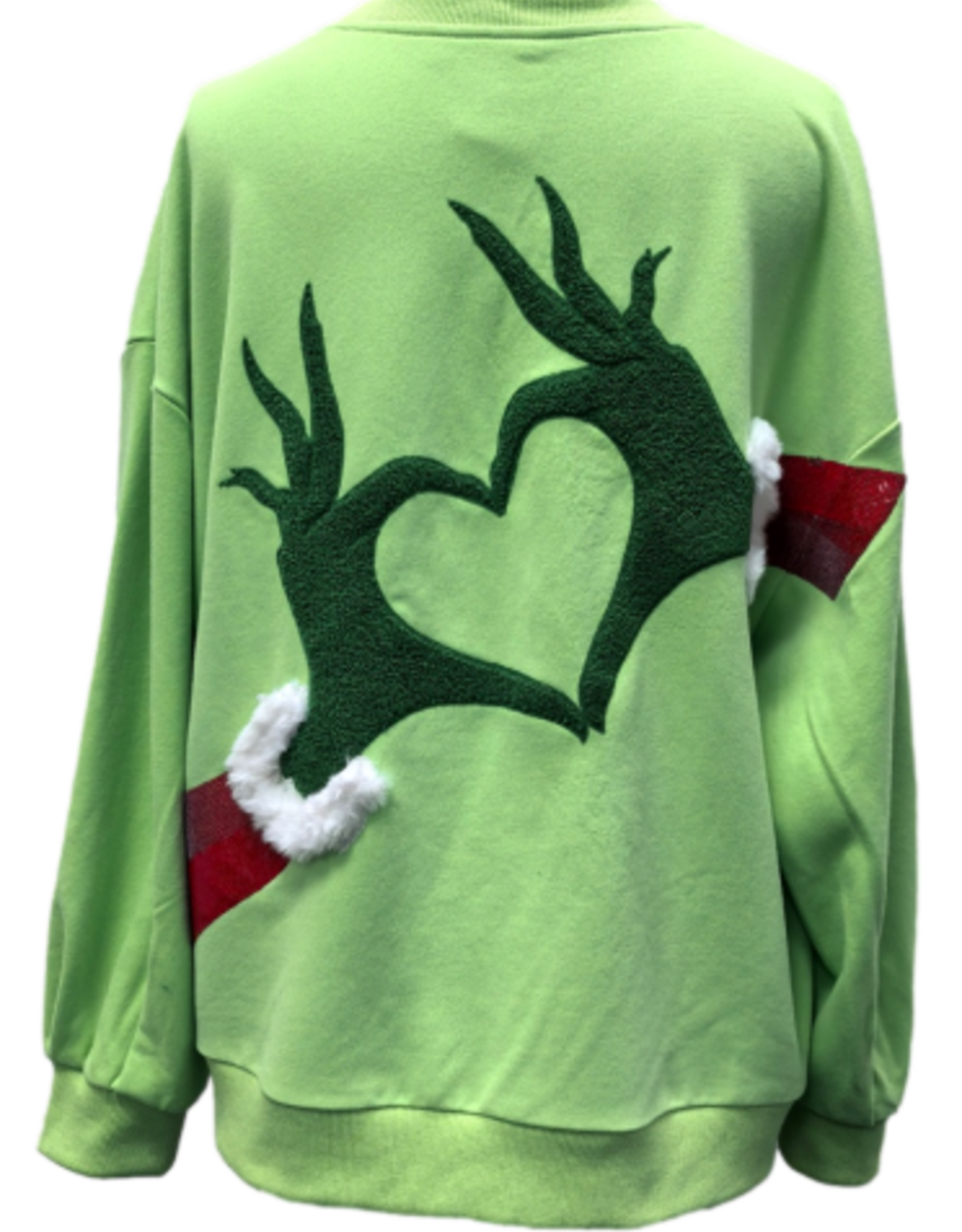 Queen of Sparkles Queen of Sparkles GREEN GRINCH HEART HANDS SWEATSHIRT