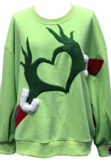 Queen of Sparkles Queen of Sparkles GREEN GRINCH HEART HANDS SWEATSHIRT