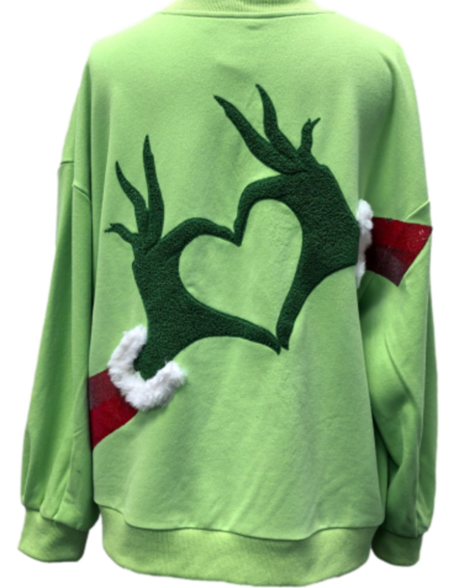 Queen of Sparkles Queen of Sparkles GREEN GRINCH HEART HANDS SWEATSHIRT