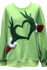 Queen of Sparkles Queen of Sparkles GREEN GRINCH HEART HANDS SWEATSHIRT