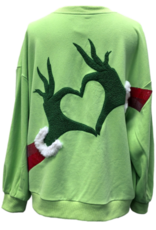 Queen of Sparkles Queen of Sparkles GREEN GRINCH HEART HANDS SWEATSHIRT