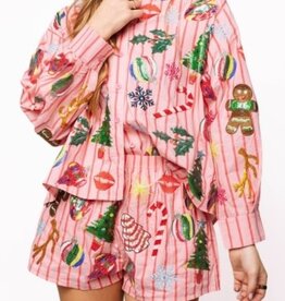 Queen of Sparkles Queen of Sparkles LIGHT PINK/RED STRIPE CHRISTMAS ICONS