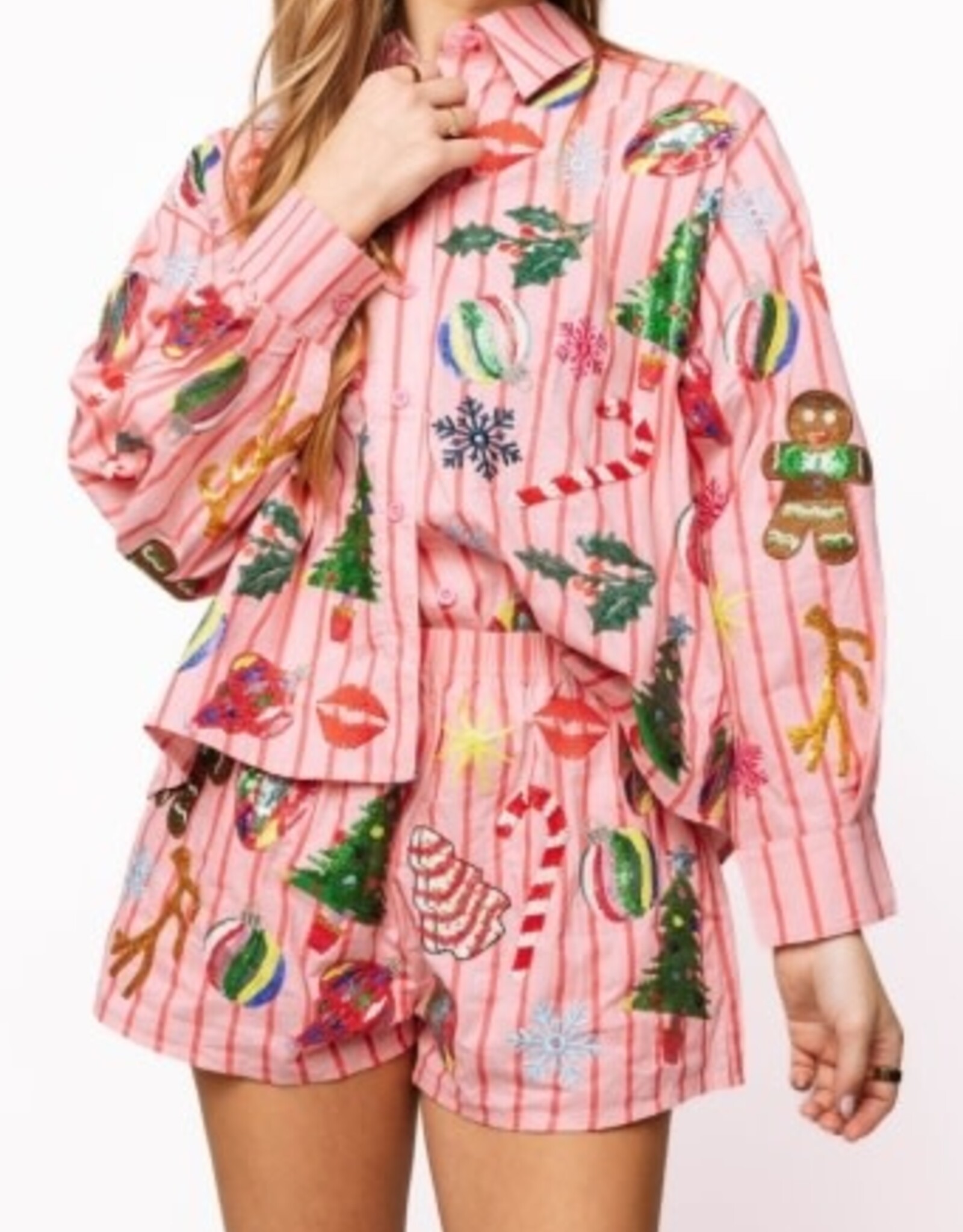 Queen of Sparkles Queen of Sparkles LIGHT PINK/RED STRIPE CHRISTMAS ICONS