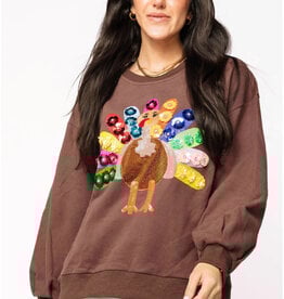 Queen of Sparkles Queen of Sparkles Brown Rainbow Flower Turkey Sweater