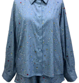 Queen of Sparkles Queen of Sparkles Chambray Rhinestone Button Up