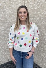 Queen of Sparkles Queen of Sparkles Light Grey Multi Rhinestone Heart Sweatshirt